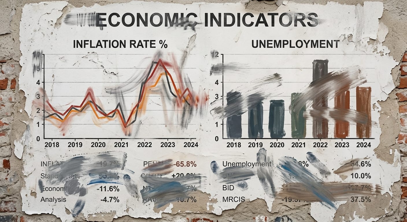 Graph with inflation data and statistics partially obscured by blurred, smudged brush strokes obscuring the numbers