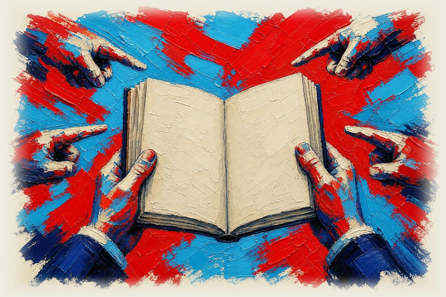 Hands holding an open ledger book with blank pages, symbolizing hidden or unaccounted spending details.