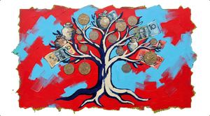 Family tree diagram showing Australian coins, money pots and banknotes as branches and leaves