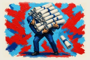 Person holding an enormous stack of rolled blueprints that's bending under the weight, with one blueprint falling.