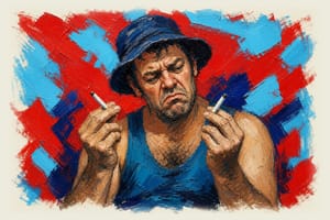 Person holding two cigarettes in both hands, appearing uncertain about which one to smoke
