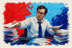 Confused tax accountant moving papers across desk with puzzled expression