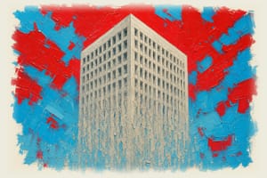 Corporate office building rendered in pale grey eraser material, fading and disappearing toward the ground.