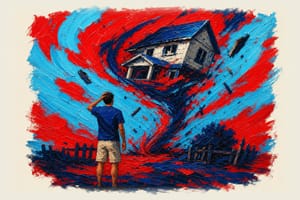 Australian first home buyer standing before a house being pulled upward into a swirling whirlwind