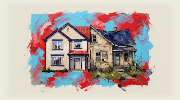 New sparkling home beside old dilapidated rental building