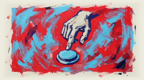 Hand positioned above a pause button, symbolizing hesitation or delay in decision-making.