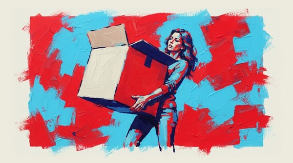 Woman carrying an oversized cardboard box from an online order