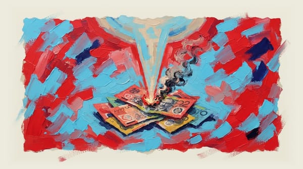 Laser beam focusing onto Australian currency with smoke effect representing concentrated investment