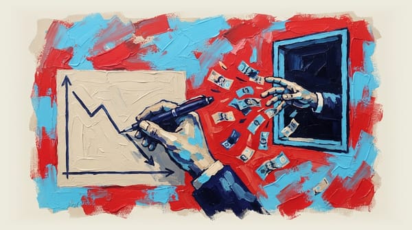 Hand drawing a downward trending line graph while another hand throws Australian cash out a window