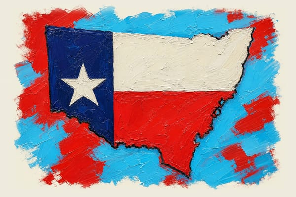 Texas flag overlaid on NSW map at exaggerated scale, extending across state boundaries.