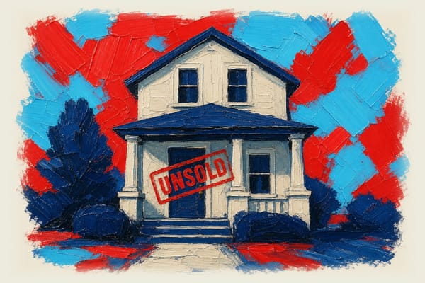 Red UNSOLD stamp on residential house front door marking failed auction sale