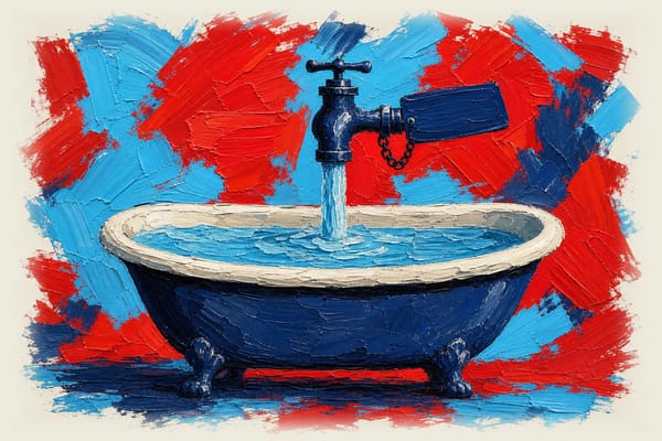 Bathtub filling with water from a tap labeled interest payments, water level rising gradually over time.